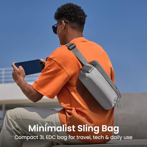 tomtoc Compact EDC Sling Bag 3L-10L, Minimalist Crossbody Bag Chest Shoulder Pack for Men Women, X-pac/Recycled Polyester - color: Space Gray, size: S(Fits iPad Mini)