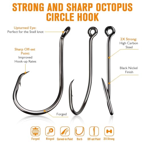 Dovesun Circle Hooks for Catfish 2X Strong 100PCS Catfish Hooks Octopus Circle Hooks Saltwater and Freshwater Black & Red Size 1/0-8/0 - color: Black, size: 3/0*100PCS