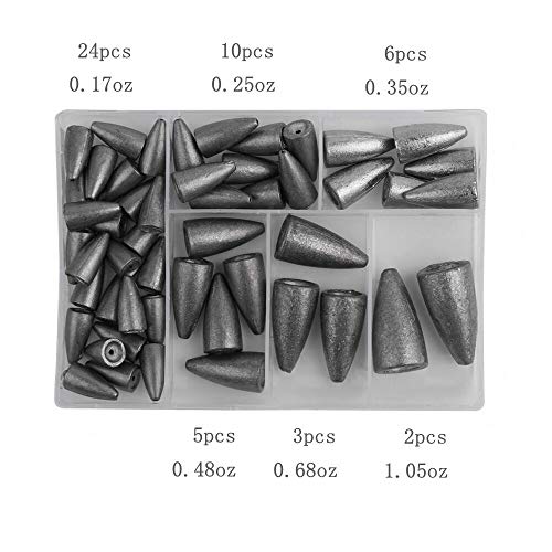 50Pcs Fishing Sinkers Weights Kit Worm Fishing Sinker Weight Bullet Lead Sinkers Fishing Set