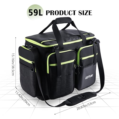Goture Large Tackle Bag,1680D Water Resistant Saltwater Gear Storage Big Fishing Bag with EVA Bottom,Store Up to 8PCS 3700 Plus 4PCS 3600 Tackle Trays(Not Included),Gifts for Men,20.87”x11.42”x15.16”
