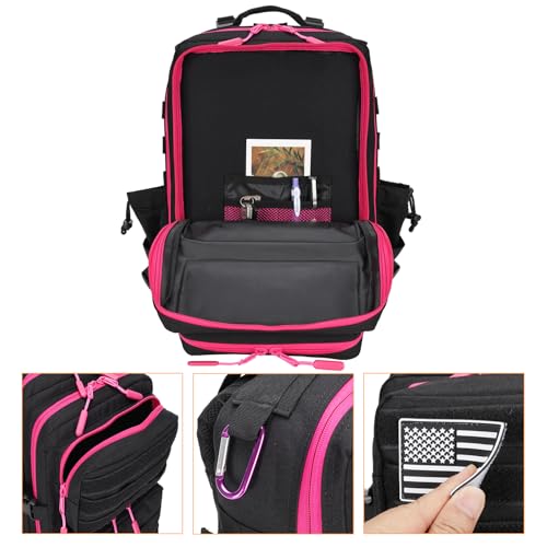 Lovelinks21 25L Tactical Military Backpack Small Travel Backpack for Men and Women Assault Pack Bug Out Bag Molle Daypack Gym Backpack with Bottle Holder (Black Neon Red) - color: Black Neon Red