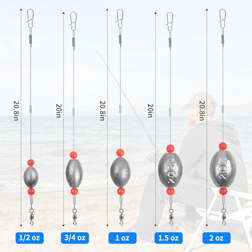 Carolina Rig Catfish Rig Saltwater Bottom Surf Fishing Rigs Flounder Rigs Wire Leaders with Egg Sinkers for Flounder Catfish Grouper Striped Bass Drum Redfish Fishing - size: 0.75 oz_4pcs