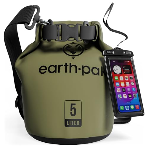 Earth Pak Waterproof Dry Bag - Roll Top Waterproof Backpack Sack Keeps Gear Dry for Kayak with Waterproof Phone Case - color: Forest Green, size: 5L