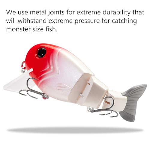 BASSROCK Topwater Fishing Lures for Bass Pike Salmon Floating Swimbait Jointed Crankbait Freshwater Saltwater 4.9in/1.76oz RK1001 - color: Red Head, size: 4.9in/1.76oz