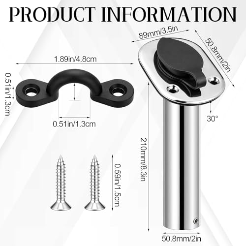 2 Pcs Boat Stainless Steel Fishing Rod Holder 30 Degree with PVC Cap 10 Pcs Kayak Pad Eyes with Screws Rigging Kit Kayak Fishing Accessory Pad Eye Kit