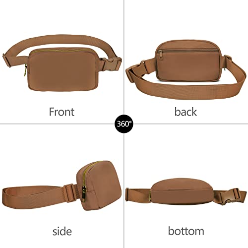 VOROLO Fanny Pack For Women And Men Crossbody Bag Belt Bag Brown | Adjustable Strap Graduation Gifts Lightweight Travel Running - color: Brown with rope