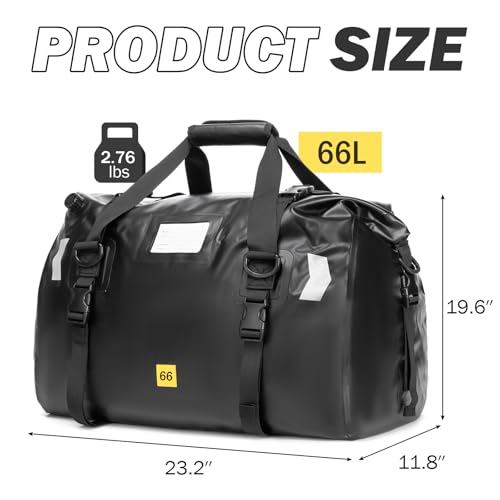Large Waterproof Duffel Bag 66L - Heavy Duty Dry Bag for Motorcycle Touring, Sailing, Camping - 100% Watertight Travel Duffle Bag Backpack with Air Valve & Reflector - color: black, size: 66L