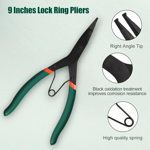 SPEEDWOX 9 inch Angle Tip Lock Ring Pliers for Transmission, Special Circlip Plier with Hole Angle Tip Retaining Ring Pliers Flat Nose Retaining Ring Pliers with Black Oxide Finish Ring Opening - style: 9"