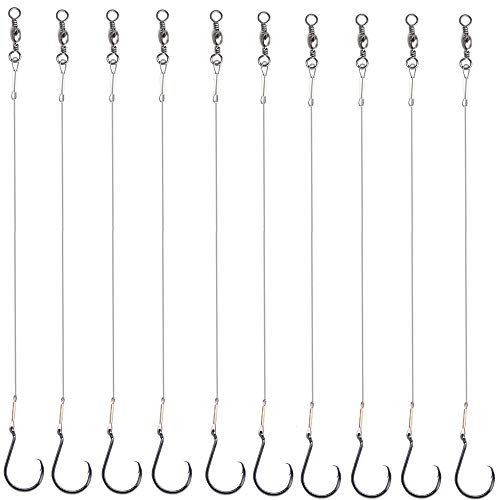 10pcs Extra Strong Offset Circle Hooks Saltwater,Fishing Hook Rig,Sport Fishing Hooks with Leader Black Nickel Coated High Carbon Steel Octopus Fishing Hooks - size: 5/0#
