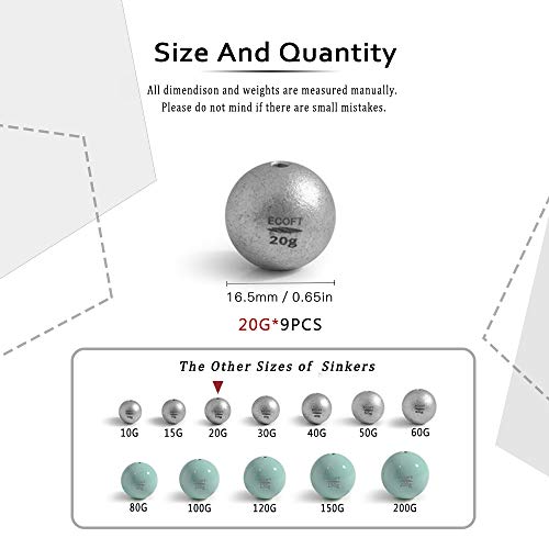 Lead Free Fishing Weights Sinkers 10g-200g Coated Egg Sinkers Weights Oval Shape Assorted Sizes Bag and Fishing Weights Assortment Box Non-Lead Fishing Weights Saltwater Freshwater - style: 20g(0.7oz)-9pcs
