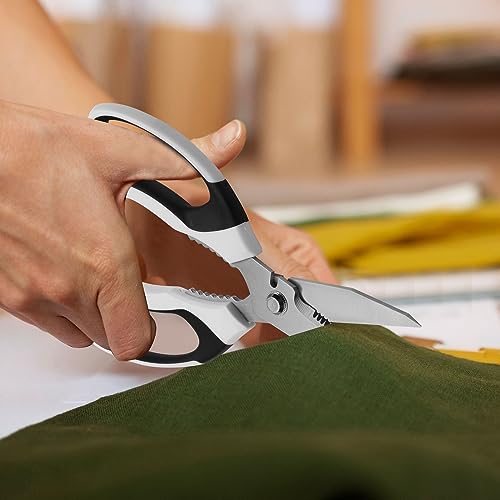 BoFuYuan 8-Inch Utility Scissors All Purpose Heavy Duty, Serrated Blade, White Comfort Grip for Cutting Carpet, Cardboard, Leather, Fabric, Multipurpose Sharp Shears for Kitchen, Garden, Office, Carft - color: White