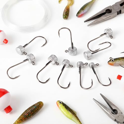 Frienda 50 Pcs Ned Rig Hook 2/0 Rig Hooks Finesse Mushroom Jig Hooks Kit for Bass Fishing Saltwater Freshwater Versatility Hook - size: 1/8 oz