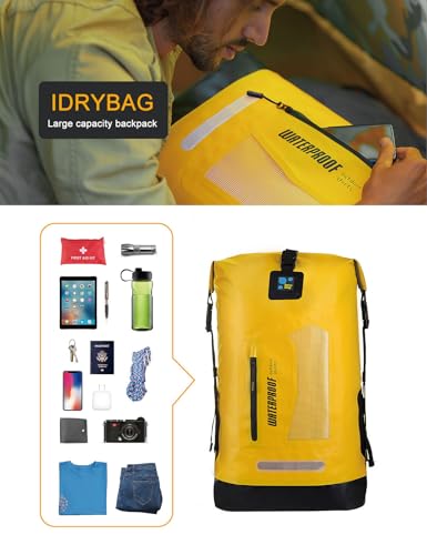 IDRYBAG Waterproof Backpack for Men 20L/30L/40L, Floating Dry Bag Kayak, Dry Backpack Hiking - color: Yellow, size: 40L