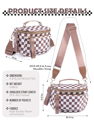 Checkered Crossbody Bag Bum Bag For Women,Spacious Checkered Purse Fanny Packs,Upgraded Version With Carry Handle - color: Handle Checkered - Coffee