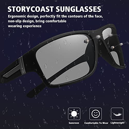 STORYCOAST Polarized Sports Sunglasses for Men Women Unbreakable Frame Cycling Fishing Driving - color: Black Frame-photochromic Lens
