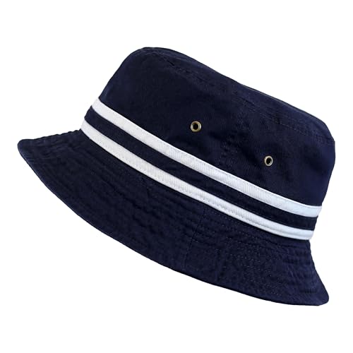 Cotton Bucket Hat Packable Sun Hat – Unisex Summer Travel Beach Fisherman Hat for Men Women Outdoor Fishing Hiking - color: 0. Band -Navy, size: Small-Medium