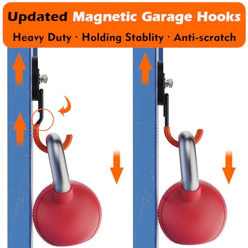 MUTUACTOR Updated Strong Magnet Hooks,20lbs Anti-Scratch Heavy Duty Magnetic Garage Hooks,2PCS Double Storage J-Hooks with Magnetic for Organizing Garden Hose Electric Cables Shovels - style: Updated 2.6in Magnet J Red Hooks 2PCS