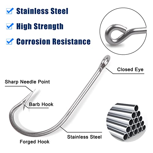 Saltwater Fishing J Hooks O'Shaughnessy Forged Extra Strong Stainless Steel Trolling Sea Bass Striper Snapper Fishing Hooks, Size 1/0-10/0 - size: 2/0-30pcs