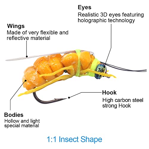 YZD Realistic Fly Fishing Dry Wet Nymph Trout Flies Topwater Lures for Freshwater Saltwater High Simulation Hand Tie Lure Kits - color: 21-A-06