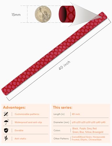 Accering Fishscale Pattern Heat Shrinkable Tubing Rod Wrap Durable for Sports Racquets Baseball Grip (φ15mm, L3.3ft, Red) - color: Red, size: φ15mm, L3.3ft