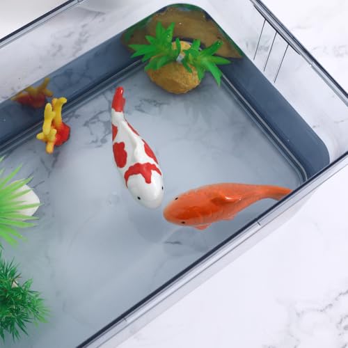 2 Pcs Ceramic Floating Fish, 3.9 Inch Orange Fake Goldfish Decor, Aquarium Tank Koi Accessories Outdoor Pond Glass Bowl Water Garden