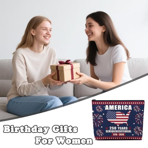 Patriotic Makeup Bag, American 250 Years Gifts For Women, American 250 Years Anniversary Makeup Pouch, Travel Toiletry Bag With Zipper, Patriotic Bag Gifts For Women, Travel Toiletry Bag - color: 250 Years
