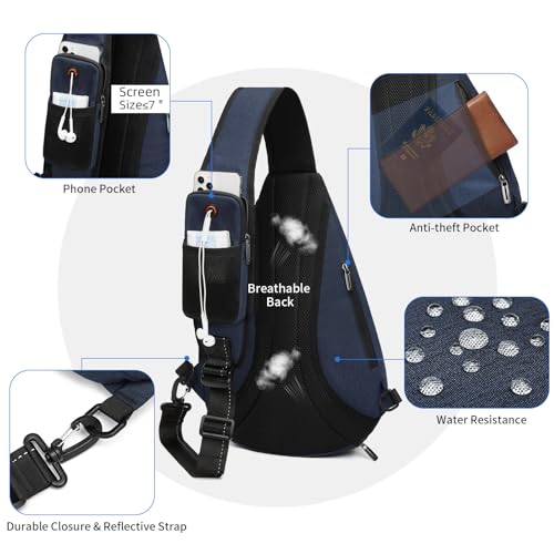 TUDEQU Large Sling Bag for Men,19L Crossbody Backpack with 8 Pocket,Gym,EDC | One Strap Backpack with Umbrella Pocket & Stability Strap,Sling Backpack,One Shoulder Backpack for Hiking,Travel,Cycling - color: Dark Blue