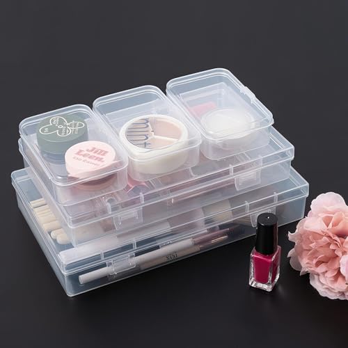 LJY 20 Pieces Mixed Sizes Rectangular Empty Mini Clear Plastic Organizer Storage Box Containers with Hinged Lids for Small Items and Other Craft Projects Plastic Containers with Lids Quart Containers - color: Transparent, size: Mixed Sizes