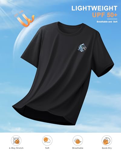 Pudolla Men's Fishing Swim Graphic Shirts Short Sleeve Sun Protection UV UPF 50+ SPF Tee Quick Dry Lightweight Water Tops - color: Black_background_fish, size: XX-Large