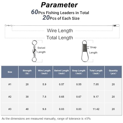 AMYSPORTS High Strength Fishing Leaders Rig Heavy Duty Fishing Leader Saltwater Line Stainless Wire Leaders Steel White Nickel 60pcs