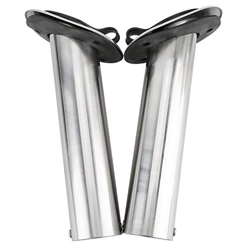 Amarine Made 2Pcs Stainless Steel Fishing Rod Holder Flush Mount with Black PVC Cap and Liner Boat Rod Holder 30 Degrees