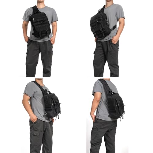 NICGID Tactical Sling Bag Pack Military Rover Shoulder Sling Backpack EDC Molle Assault Range Bag - color: Black-808-1, size: 13.3 inch