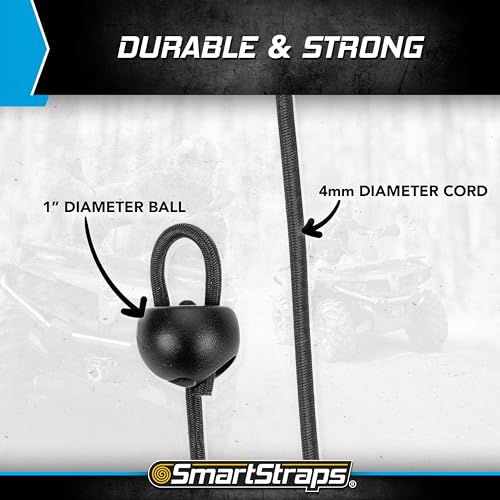 SmartStraps Adjustable Toggle Ball Bungee Cord, Adjust Tension And Length From 2-12” – Great To Keep In Your Car, Boat And Workshop (pack of 8) - size: (pack of 8)