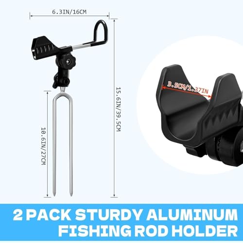 Fishing Rod Holder for Ground, 2/4pcs Fishing Pole Holders for Ground, Bank Fishing Rod Holder with 360° Adjustable Extra Long Drill Stake Rod Stand for Catfish, Beach, Shore and Mud, Men's Gift - color: Black -2 Pack