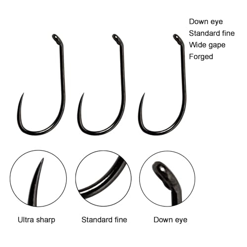 EUPHENG Barbless Fly Fishing Hooks Dry Nymph Wet Shrimp Jig Hooks for Fly Tying Assorted with Waterproof Hook Box - style: 9214-dry Hooks Qty 200