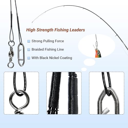 QISHUO Stainless Steel Fishing Leaders Strength Rigs Saltwater Fishing Leader Heavy Snap Lure Wire Leaders Line Black Nickel - size: Size #1 (5.9in-20lb) 50pcs