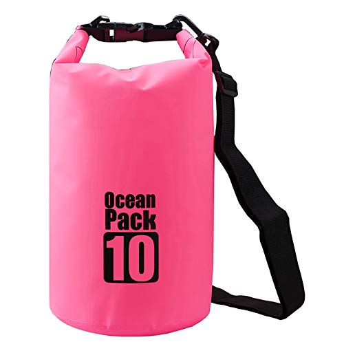 2L/3L/5L/10L/15L/20L/30L 500D Tarpaulin Heavey-Duty PVC Water Proof Dry Bag Sack for Kayaking/Boating/Canoeing/Fishing/Rafting/Swimming/Camping/Snowboarding - color: Pink, size: 10L