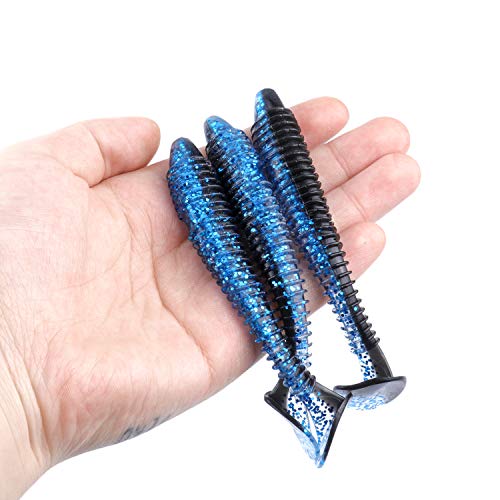 RUNCL Swimbaits Paddle 10/20/30/40PCS, 5/4/3/2 Inchs Paddle Tail, Soft Lure for Trout Crappie Bass, Durable Plastic Bait Swimmer for Saltwater/Freshwater, Fishing Lover's Gift - color: Black Blue, size: 4in, 20pcs