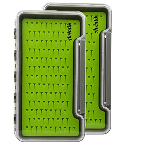 Aventik Fly Fishing Boxes Silicone Super Slim Fishing Storage Fishing Tackle Case Waterproof Best Pocket Sizes 7.36"X4.02"X0.63"/5.39"X3.74" X0.63'’(2pc-g048lb) - style: 2PC-G048LB:7.36"X4.02"X0.63"