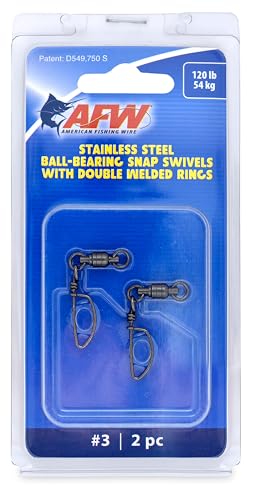 American Fishing Wire Stainless Steel Ball Bearing Snap Swivels with Double Welded Rings - size: 2 pc, #3, 120 lb test, style: 2 Piece