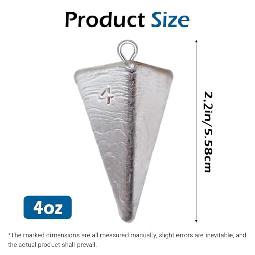 Pyramid Sinkers Assorted Weights 2oz 3oz 4oz, Lead Surf Fishing Sinkers for Saltwater Beach Bottom Fishing (5-8 Pack) - size: 4oz-5pcs