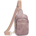 BOSTANTEN Sling Bag Quilted Crossbody Bags for Women Cross Body Purse Leather Fanny Pack with Adjustable Guitar Strap - color: A-purple