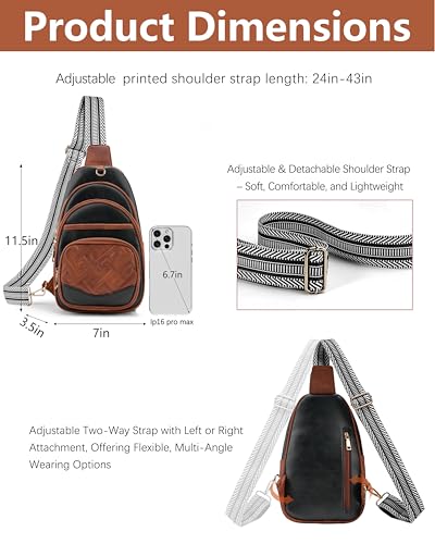 Anti Theft Crossbody Bags for Women RFID Leather Sling Purses,Crossbody Bags Travel Leather Fanny Pack for Women - color: Brown＆black