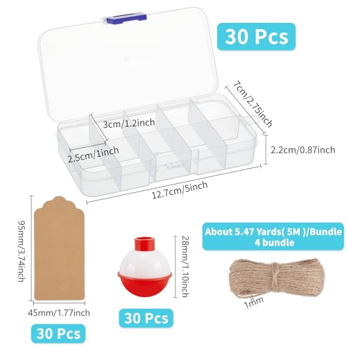 30 Set Fishing Candy Little Tackle Boxes with 30 Fishing Bobber 20M Jute Twine 30 Kraft Paper Tags for Decoration Fishing Party Favors Gone Fishing Theme Supplies (Non-Removable Partition) - style: 10 Compartments (Non-removable)