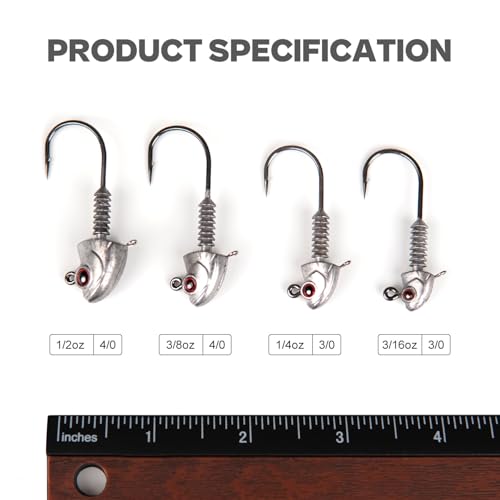 Swimbait Jig Heads with Stacked Cone Keeper, Minnow Style Eye Fishing Jighead 3/16 1/4 3/8 1/2oz (15 PCs) - color: Raw, size: 3/16oz - 3/0 - 15 pack