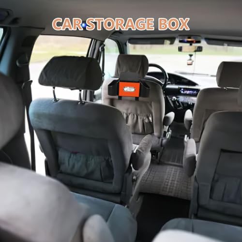 Ciieeo Multifunctional Backseat Car Organizer with Cup Holder and Tissue Box - Headrest Hanging Storage with Hooks for Phone Snack and Purse - Travel Accessories for SUV and Sedan Interior - color: Orange