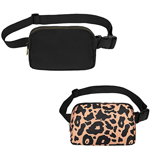 VOROLO Fanny Pack For Women And Men Crossbody Bag Belt Bag | Adjustable Strap Graduation Gifts Lightweight Travel Running - color: Black+Leopard Yellow