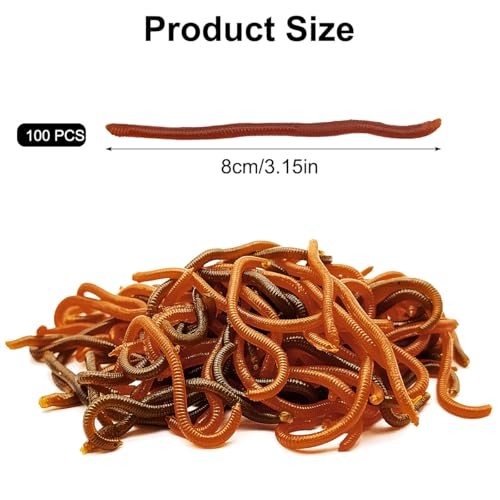 100 Pcs 3.3inch Soft Worms Fishing Lure Baits, Earthworm Baits Lifelike Fake Bloodworm,Fresh Water Fishing Bait - color: Brown