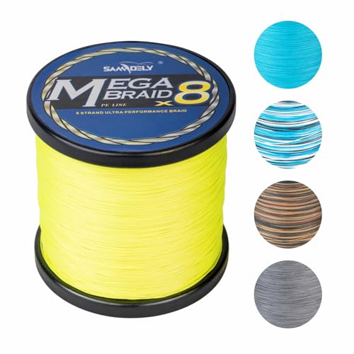 Braided Fishing Line, 8 Strands, Abrasion Resistant, No Stretch, Colored for Visibility, Saltwater/Freshwater - color: X8 High Vis Yellow, size: 50LB (1000 yards)