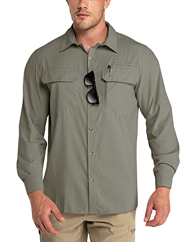 Outdoor Ventures Men's UPF 50+ UV Sun Protection Shirt, Long Sleeve Hiking Fishing Shirt Cooling Quick Dry for Safari Travel - color: Green Gray, size: Small